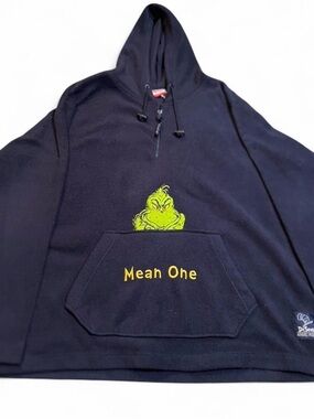 Women’s Vintage Dr Seuss “Grinch” Navy Pullover Sweater 1/4 Zip Size 3XL